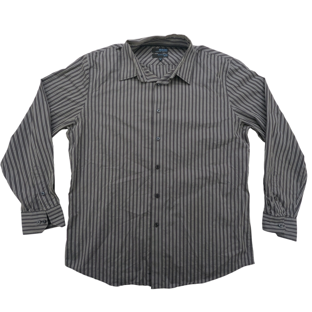 Murano Shirt Mens XL Wardrobe Essentials Slim Fit Non-Iron Black Stripe Business